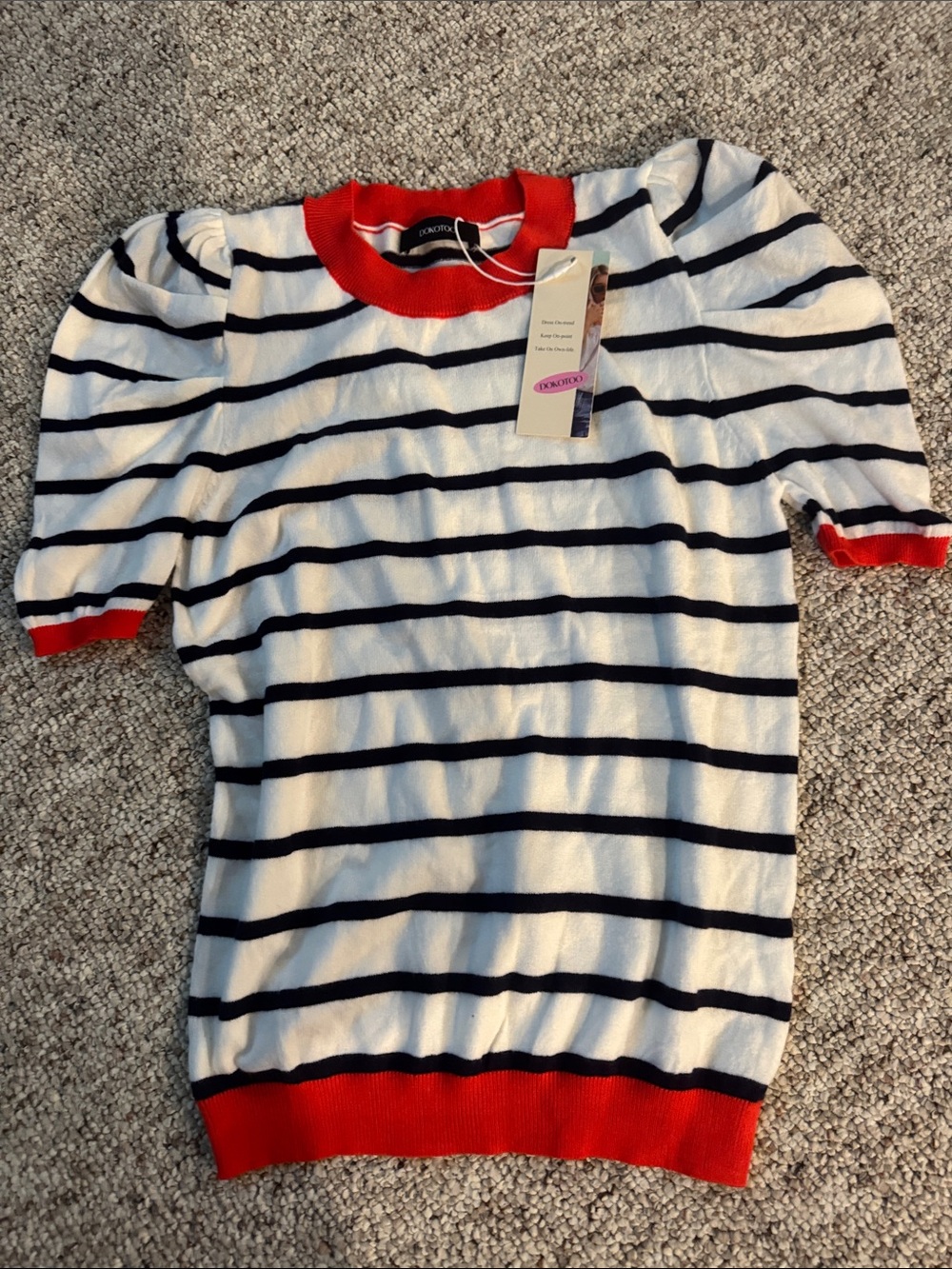 Women’s Red & Navy Striped Short Sleeve Top - Unknown Brand